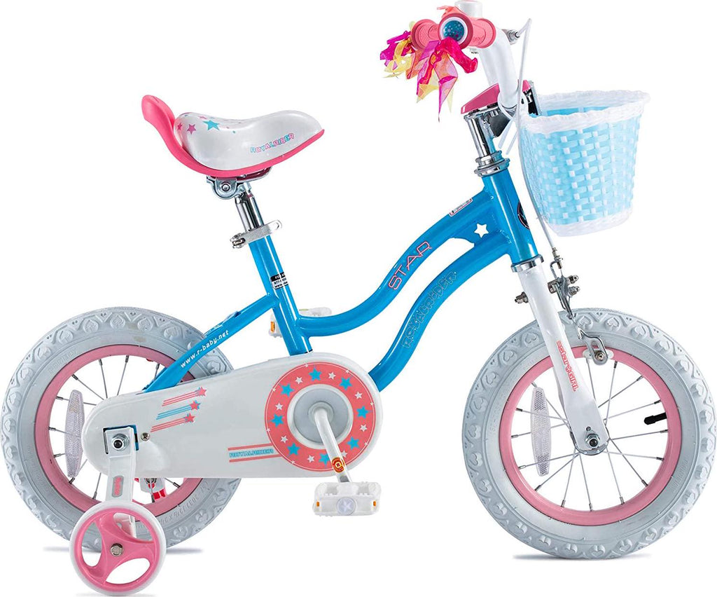 Royalbaby Girls' Kids Bicycle With Basket And Training Wheels, Blue, 16 In