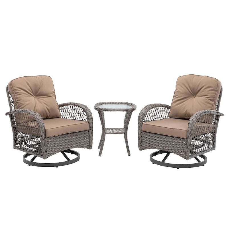 3-Piece Outdoor Swivel Rocker Patio Conversation Set - 360 Degree