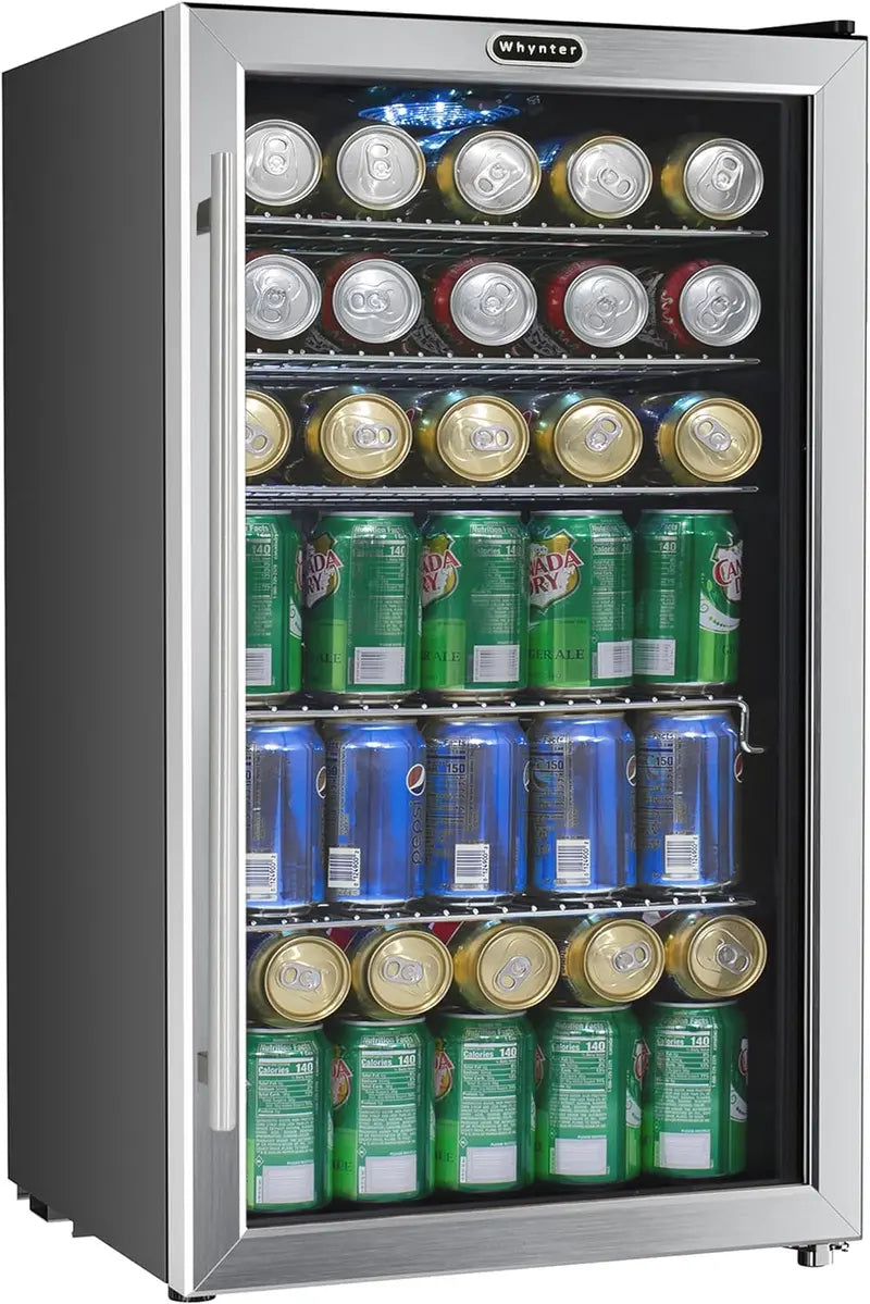 NewAir Beverage Refrigerator 120-Can, 3.1 Cu. Ft., Glass Door, Stainless Steel, Digital Control & Lock - BR-130SBS