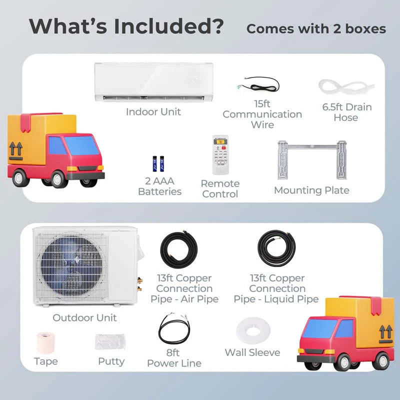 18,000 BTU 21 SEER2 208-230V WiFi Mini-Split Air Conditioner Heat Pump System