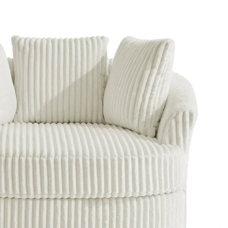2-Piece Oversized 43 W Plush Corduroy Swivel Barrel Chairs With Pillows