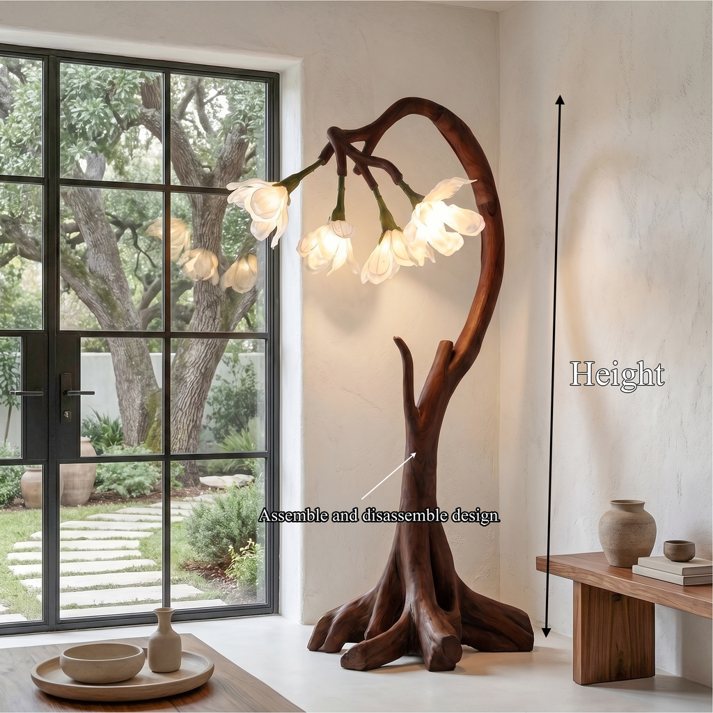 Bloom Floor Lamp With Sculptural Wooden Stand For Living Room And Bedroom - view 8