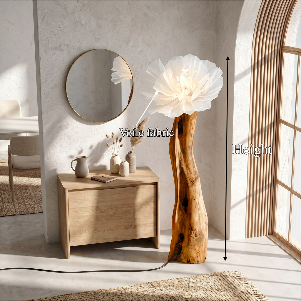 Artistic Flower Floor Lamp Sculptural Wood Base For Living Room - view 8