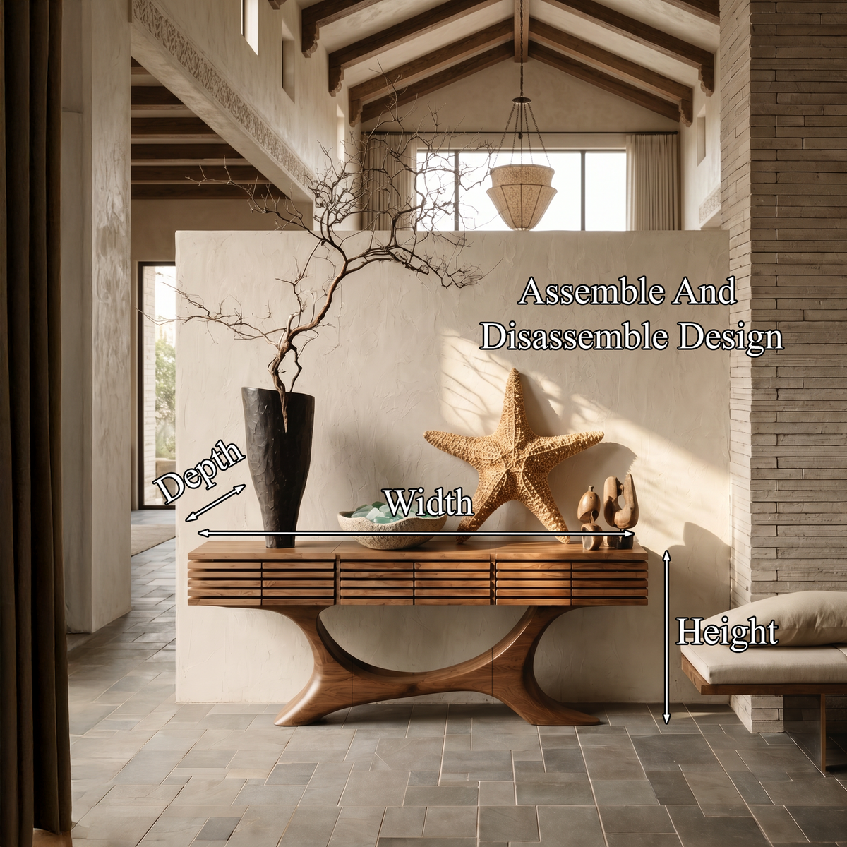 Contemporary Console Table With Curved Tree Trunk Base And Built In Storage Drawers For - view 8