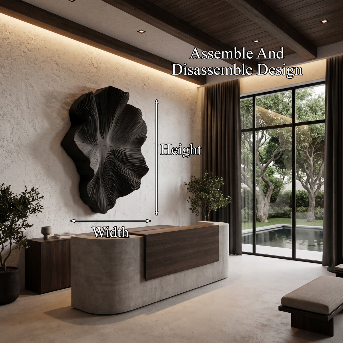 Contemporary Wood Wall Sculpture With Botanical Relief Design For Living Room And Hallway - view 8