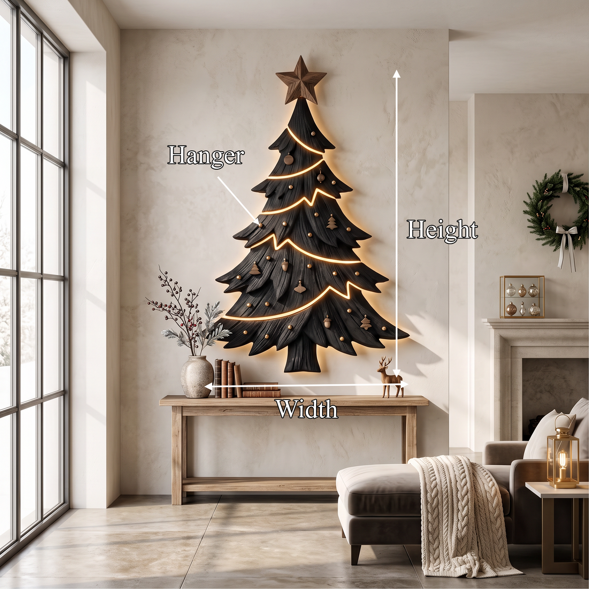 Contemporary Xmas Wall Sculpture With Evergreen Silhouette For Living Room - view 8