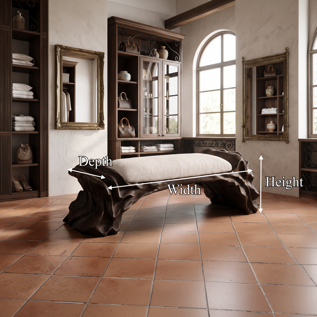 Contemporary Halloween Wood Bench With Oyster Inspired Base For Reading Nook - view 8