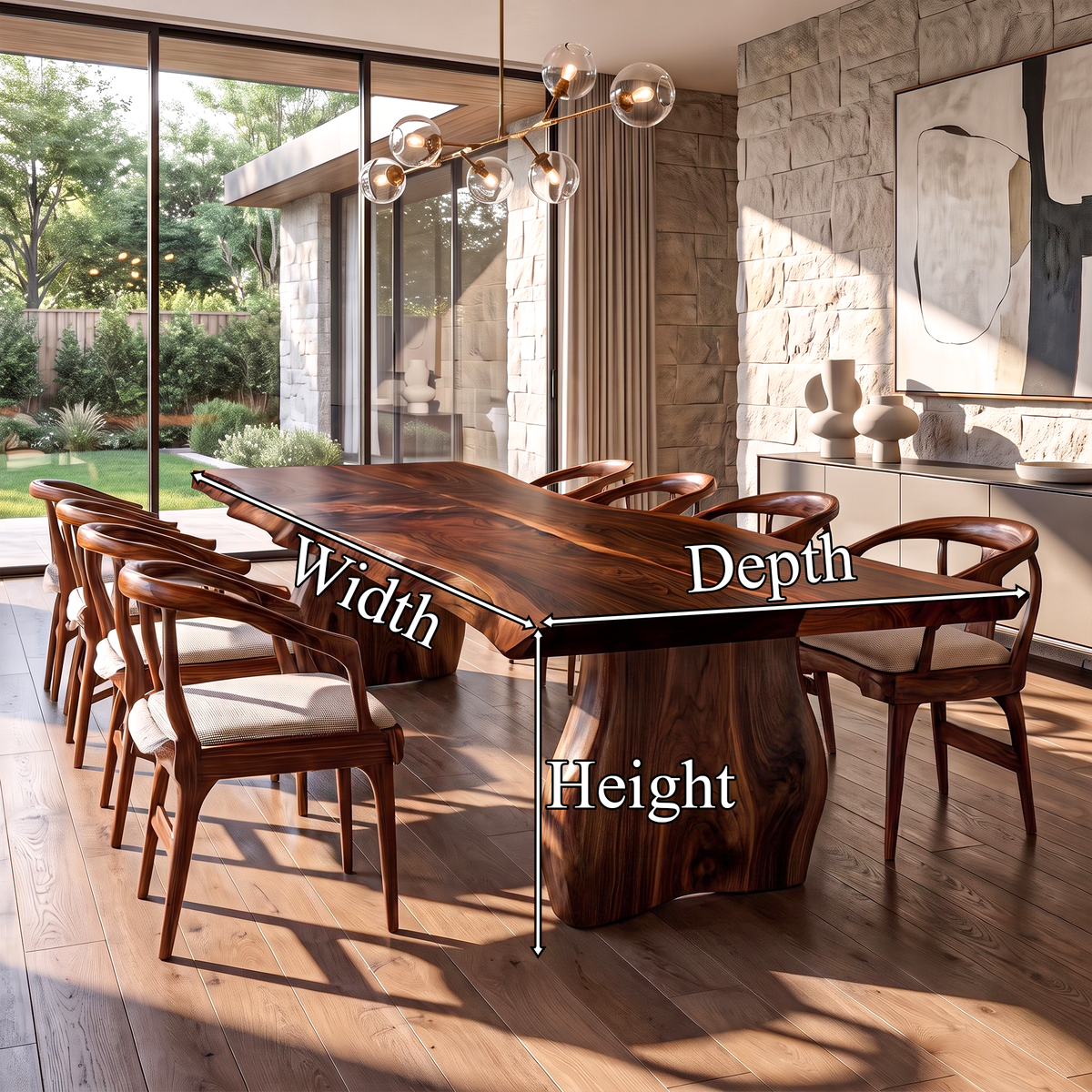 Contemporary Dining Table With Asymmetrical Natural Edge Top For Dining Room - view 8