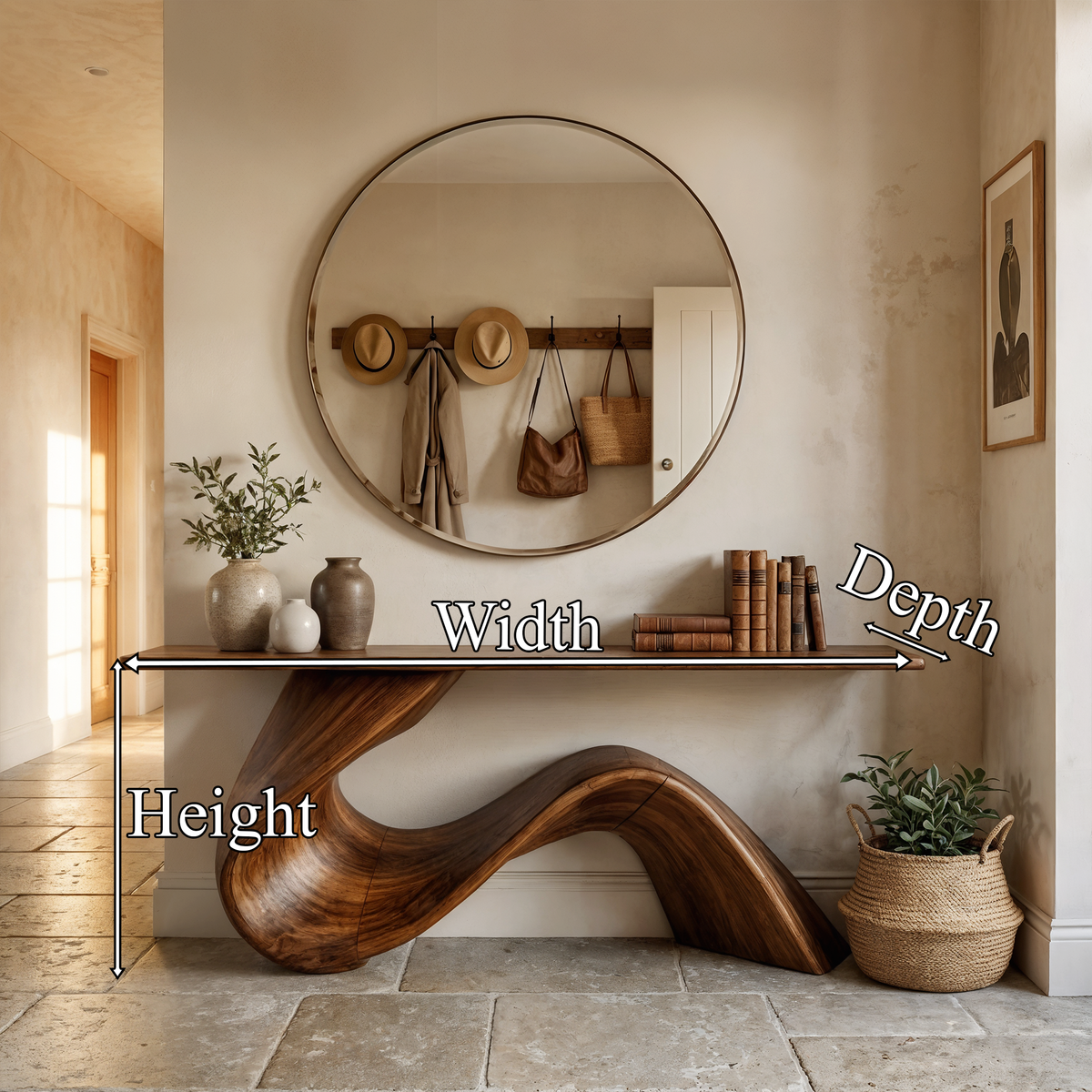 Elegant Flowing Wood Console Table Entryway Hallway Living Room - view 8