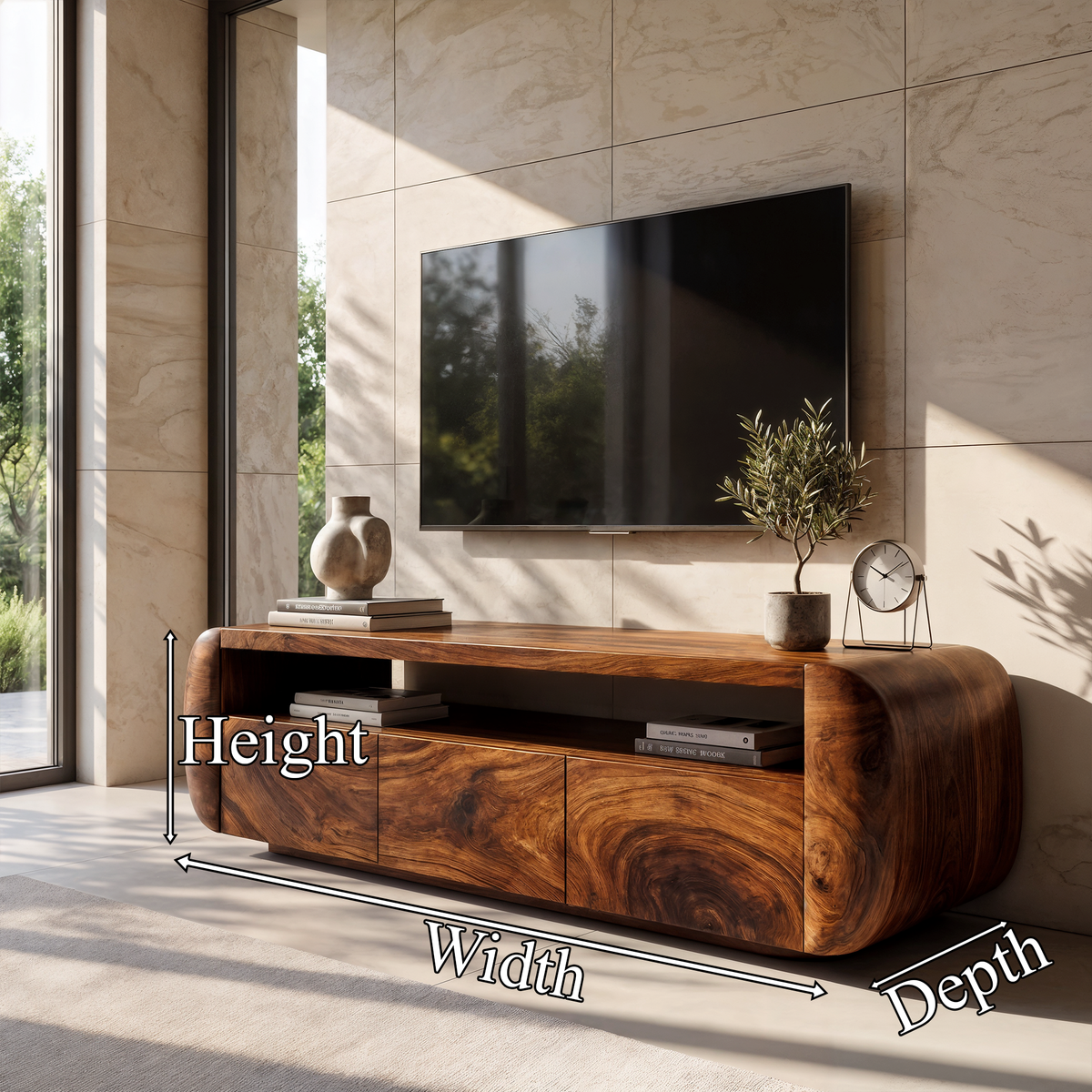 Contemporary TV Cabinet With Sculptural Wood Form For Living Room And Family Room - view 8