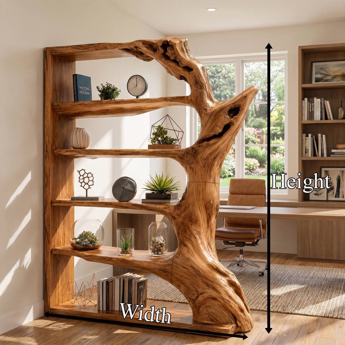 Contemporary Tree Bookshelf, Artistic Solid Wood Branch Book Display Rack Organizer - view 8