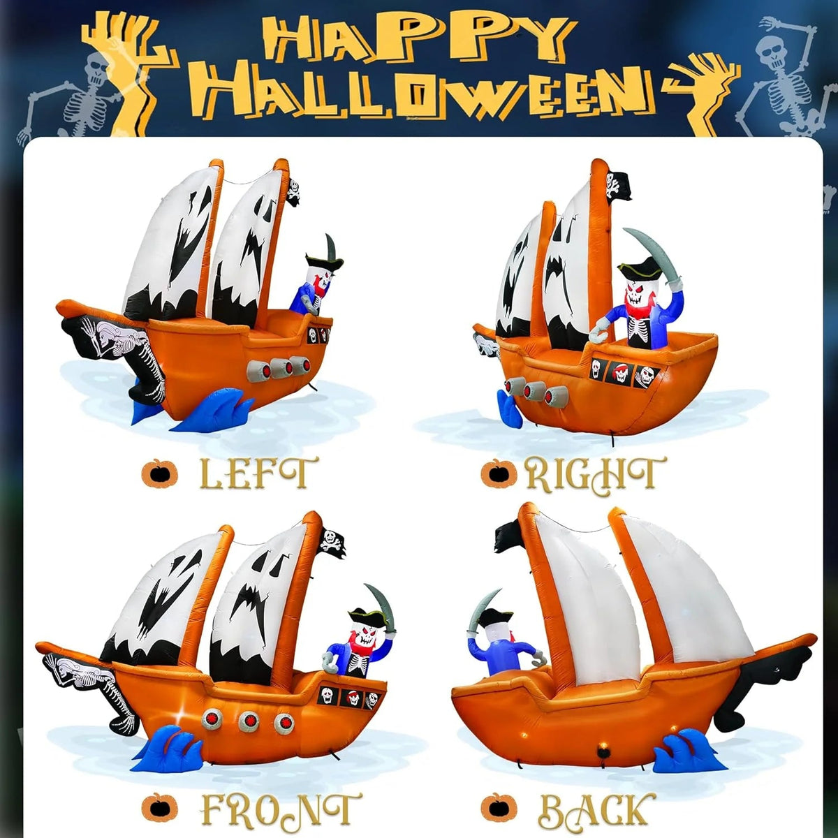PARAYOYO Halloween Inflatable Pirate Ship Decoration, 10ft, Brown - J-GR-2303