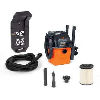 RIDGID 5 Gallon 5.0 Peak HP Wall-Mountable Wet/Dry Shop Vacuum With Two Locking Hoses And Accessories - WD5500