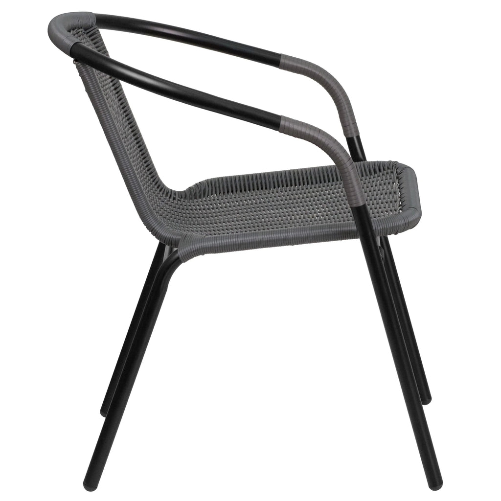 Emma + Oliver Indoor/Outdoor Stacking Rattan Patio Chairs, Set of 2, Gray