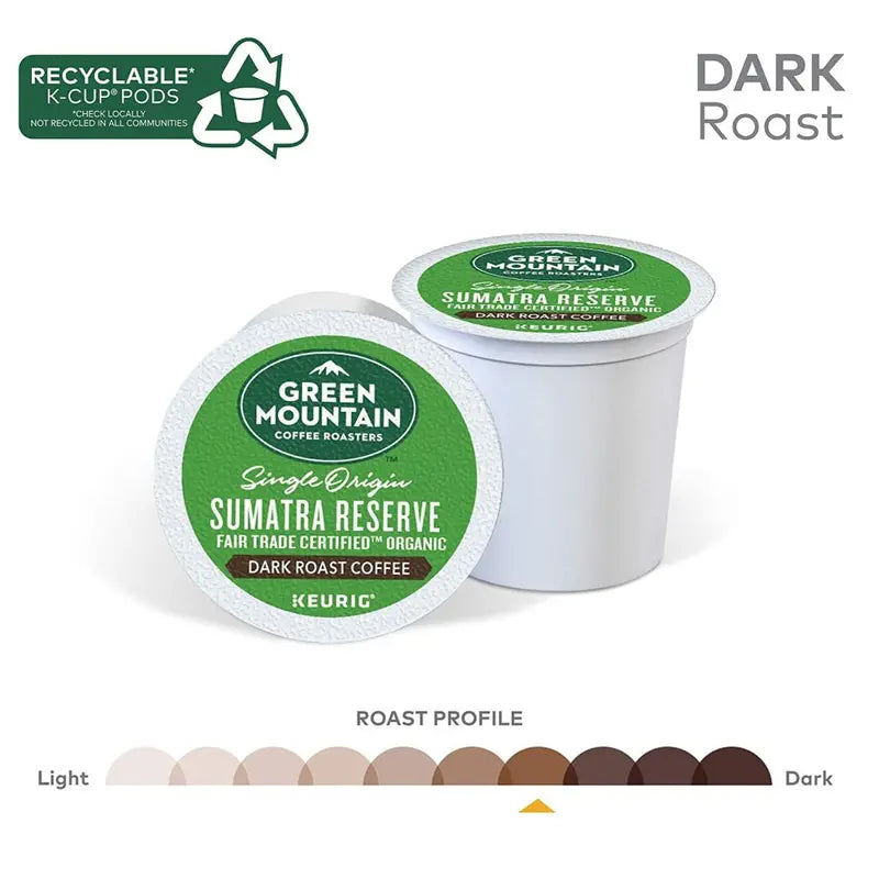 Green Mountain Coffee Roasters Sumatra Reserve Dark Roast K-Cup Pods, 96 Count, Fair Trade Certified