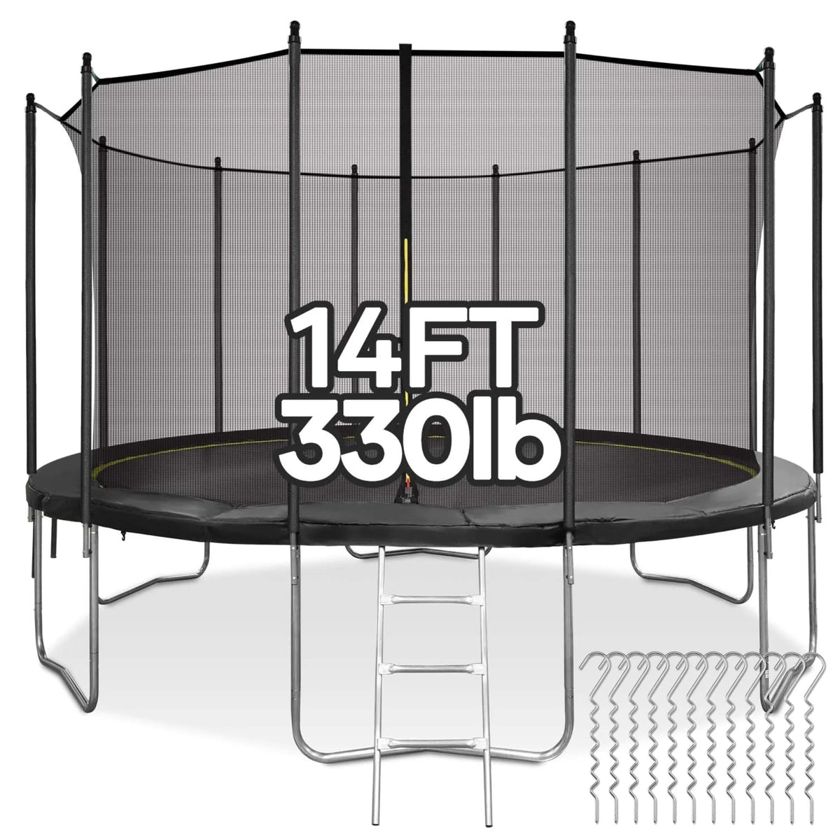 MARNUR Kids' Trampoline 8 ft With Enclosure Net, Ladder And Wind Stakes - 330 lbs Weight Capacity