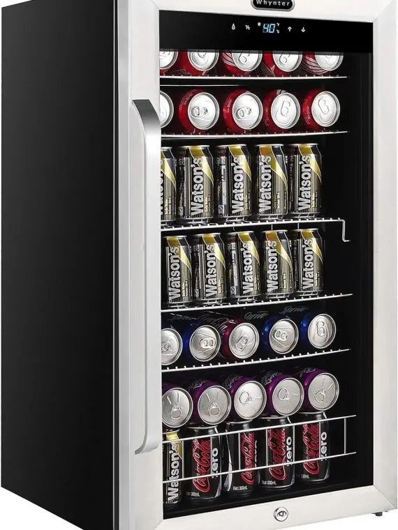 NewAir Beverage Refrigerator 120-Can, 3.1 Cu. Ft., Glass Door, Stainless Steel, Digital Control & Lock - BR-130SBS