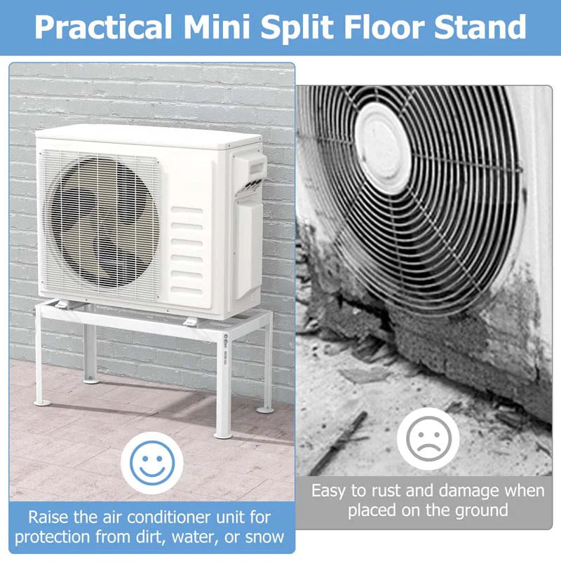 Mini Split Ground Stand For 9000-36000 BTU Ductless Air Conditioners - White Metal