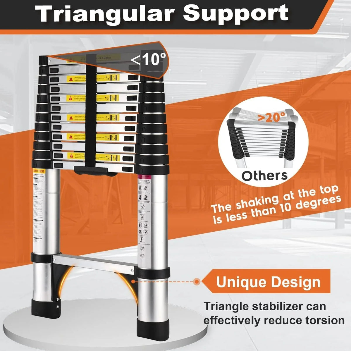 HBTower Telescoping Extension Ladder, Aluminum, 12.5 FT, 330 lbs Capacity, 2 Triangle Stabilizers