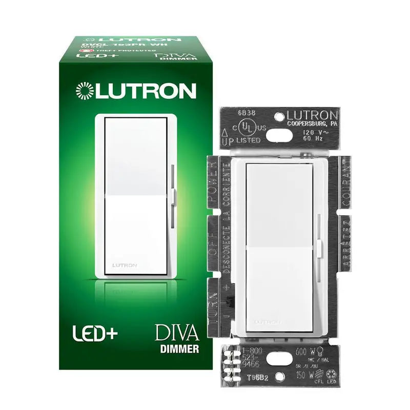 Lutron Diva LED+ Dimmer Switch 150-Watt LED/CFL, 600-Watt Incandescent/Halogen, White - DVCL-153PR-WH