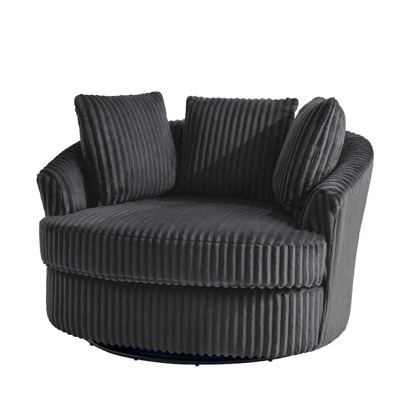 2-Piece Oversized 43 W Plush Corduroy Swivel Barrel Chairs With Pillows