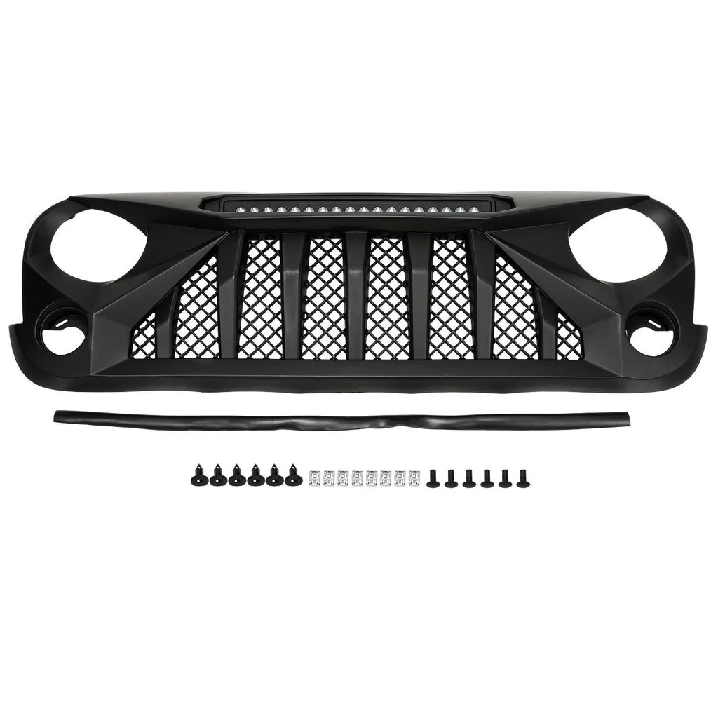 Black Front Grille With LED Off-Road Lights For 07-18 Jeep Wrangler JK - Mars Grille