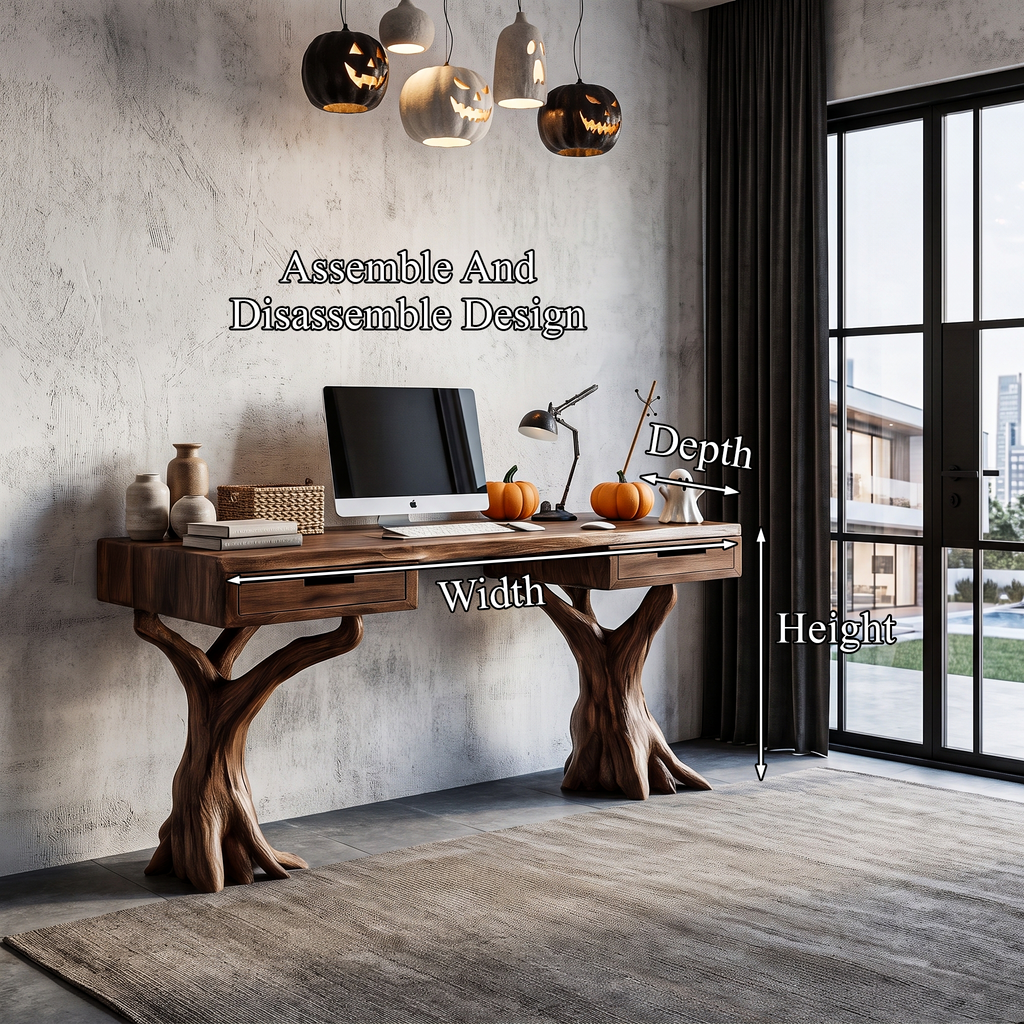 Contemporary Halloween Storage Desk With Pumpkin Display Shelves For Home Office - view 8