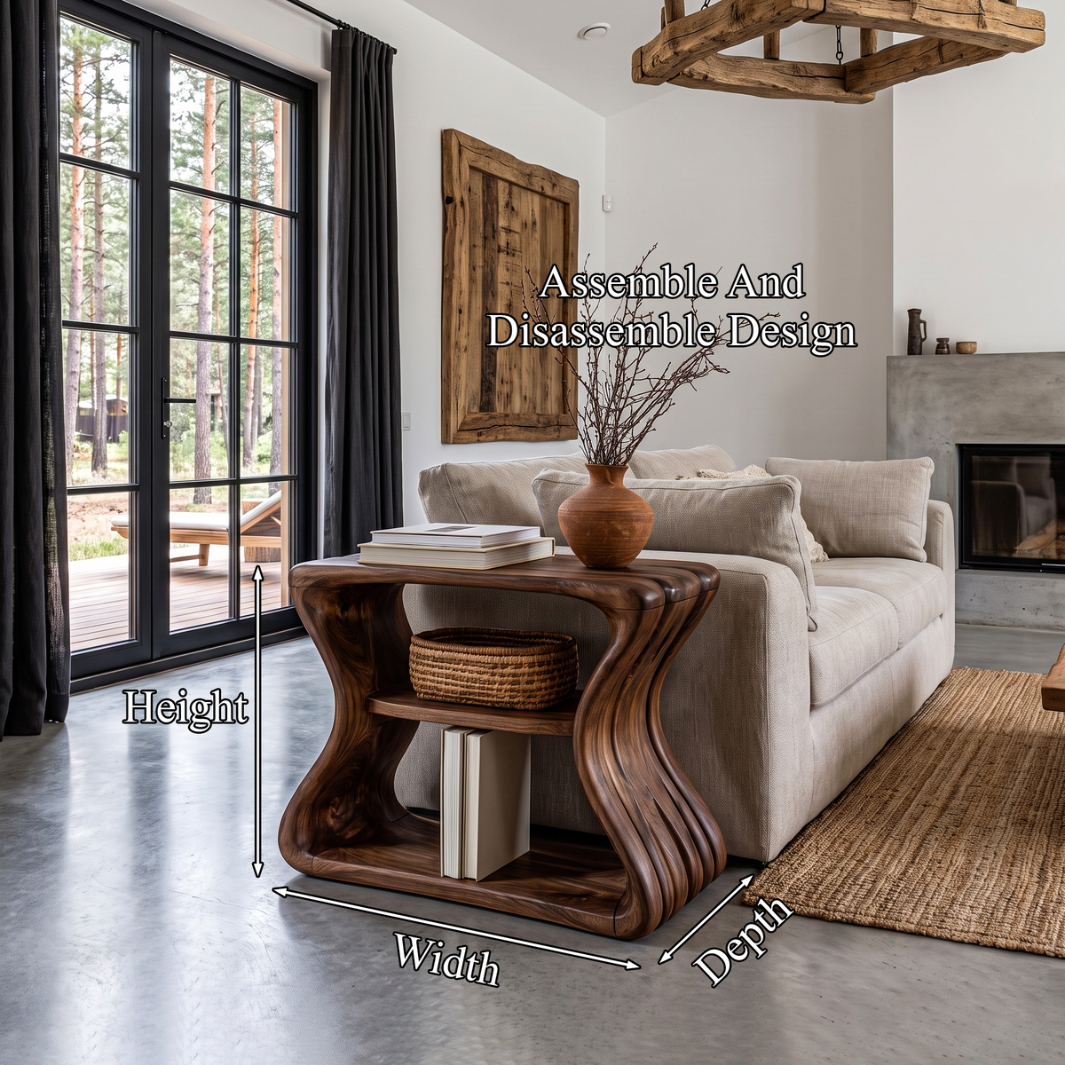 Contemporary Beside Table With Flowing Curved Frame For Living Room - view 8