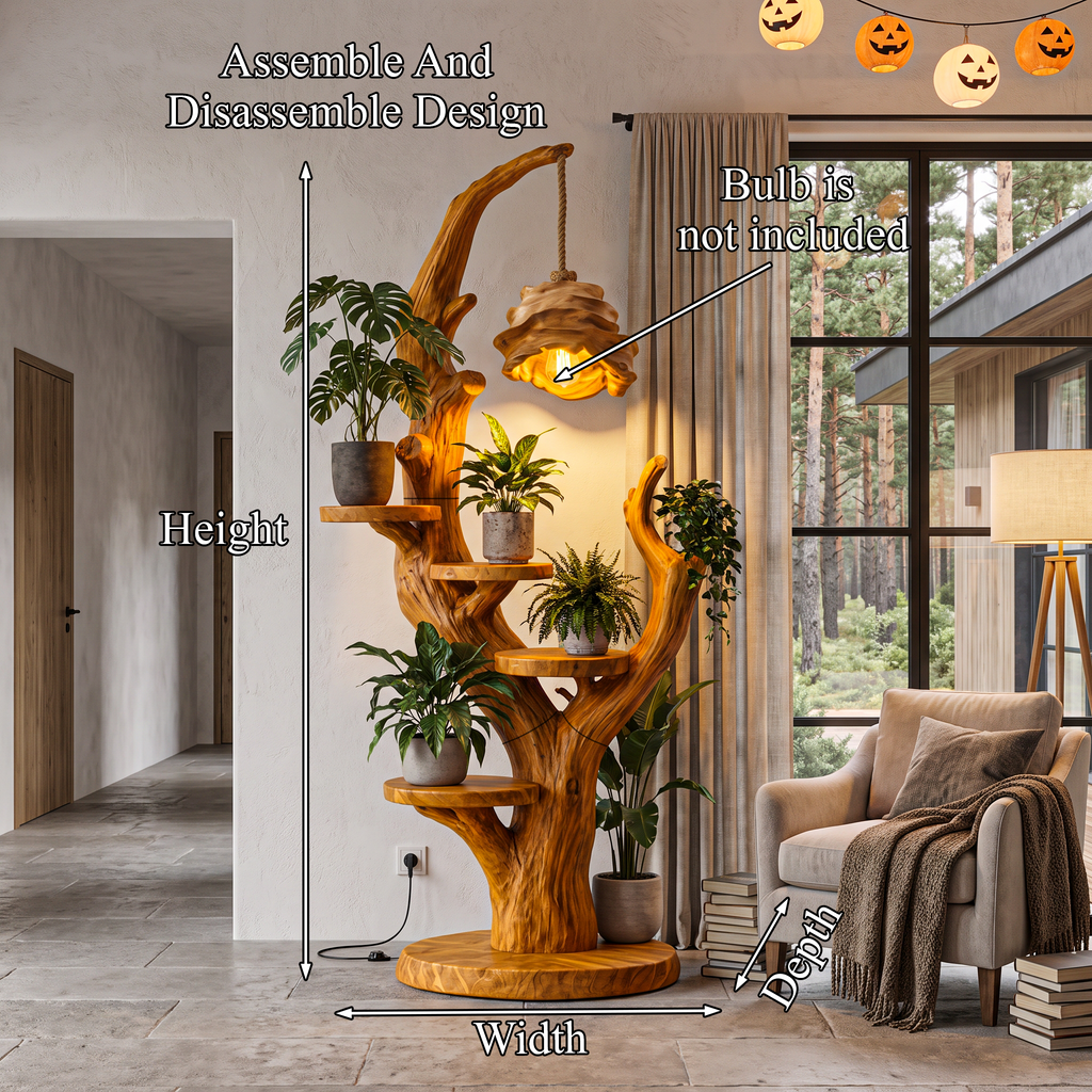 Contemporary Halloween Plant Display Stand With Floating Circular Shelves For Entryway - view 8
