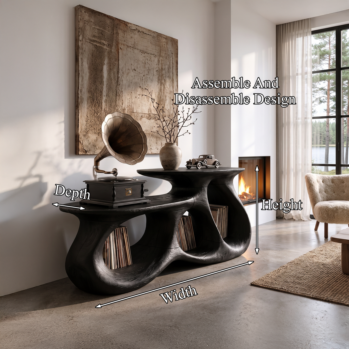 Contemporary Vinyl Record Cabinet With Interlocking Curved Forms For Living Room - view 8