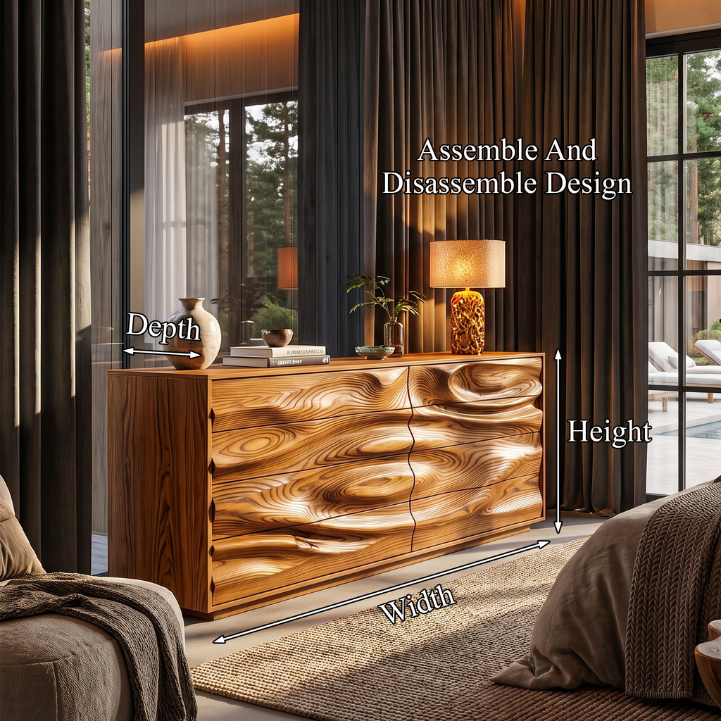 Contemporary Wooden Dresser With Sculpted Ripple Drawers For Bedroom - view 8