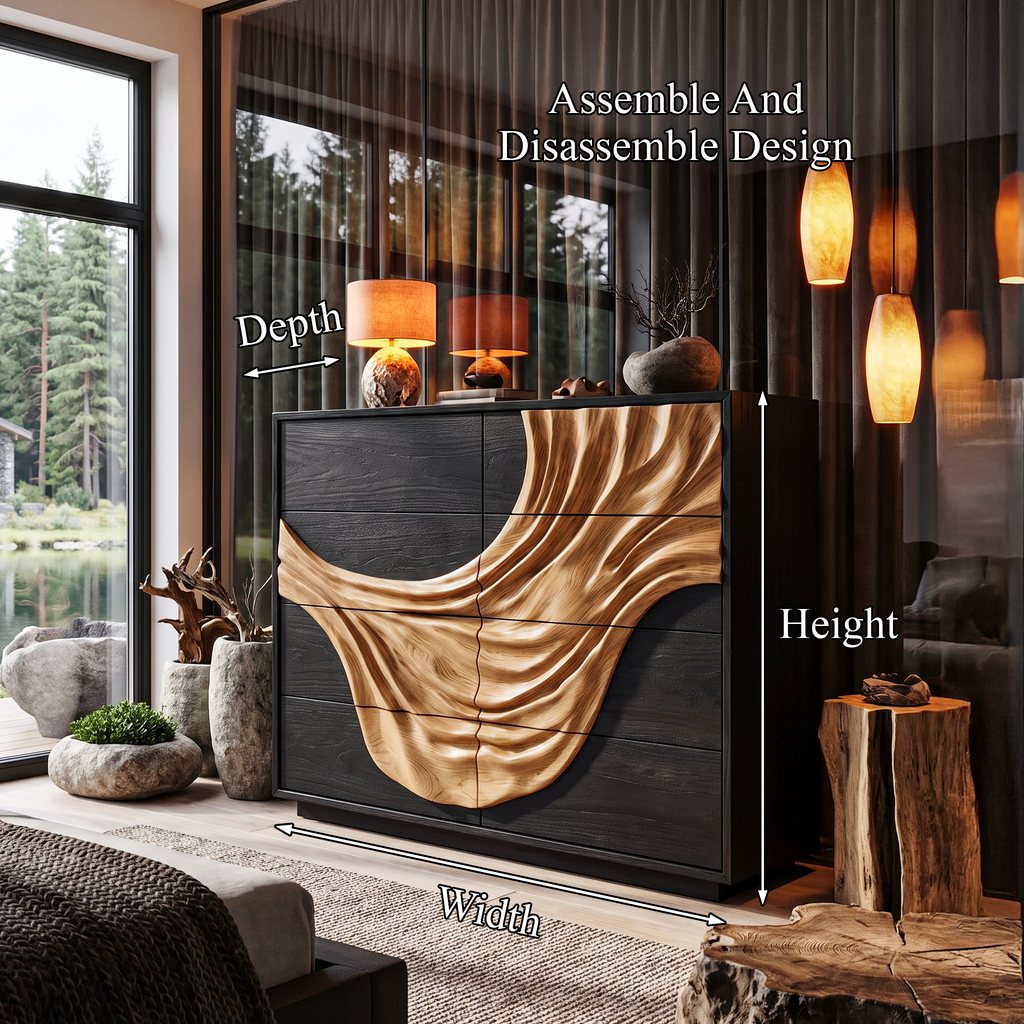 Contemporary Black Dresser With Strong Linear Detailing For Bedroom - view 8