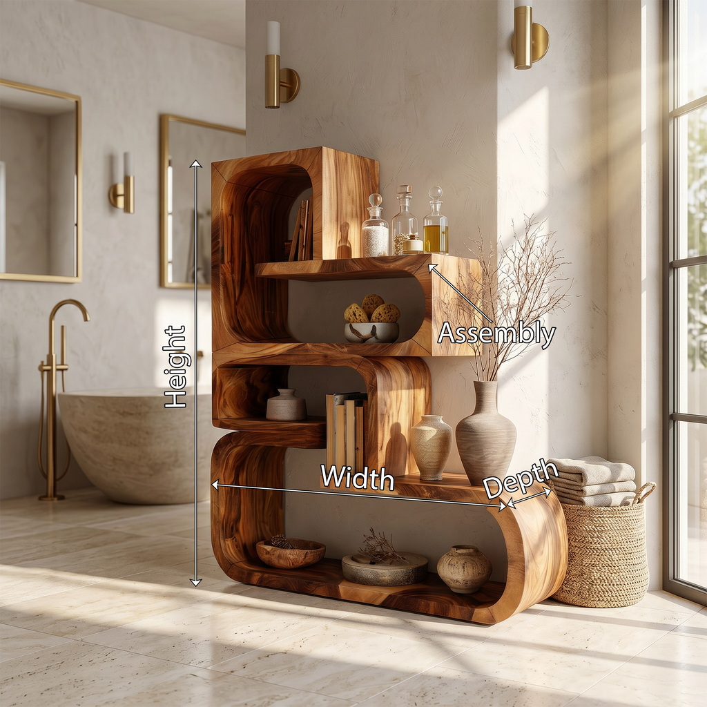Contemporary Wave Edge Wooden Bookcase In Natural Finish - view 8
