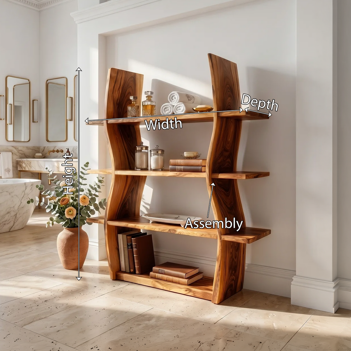 Elegant Wooden Storage Shelf In Wave Design - view 8