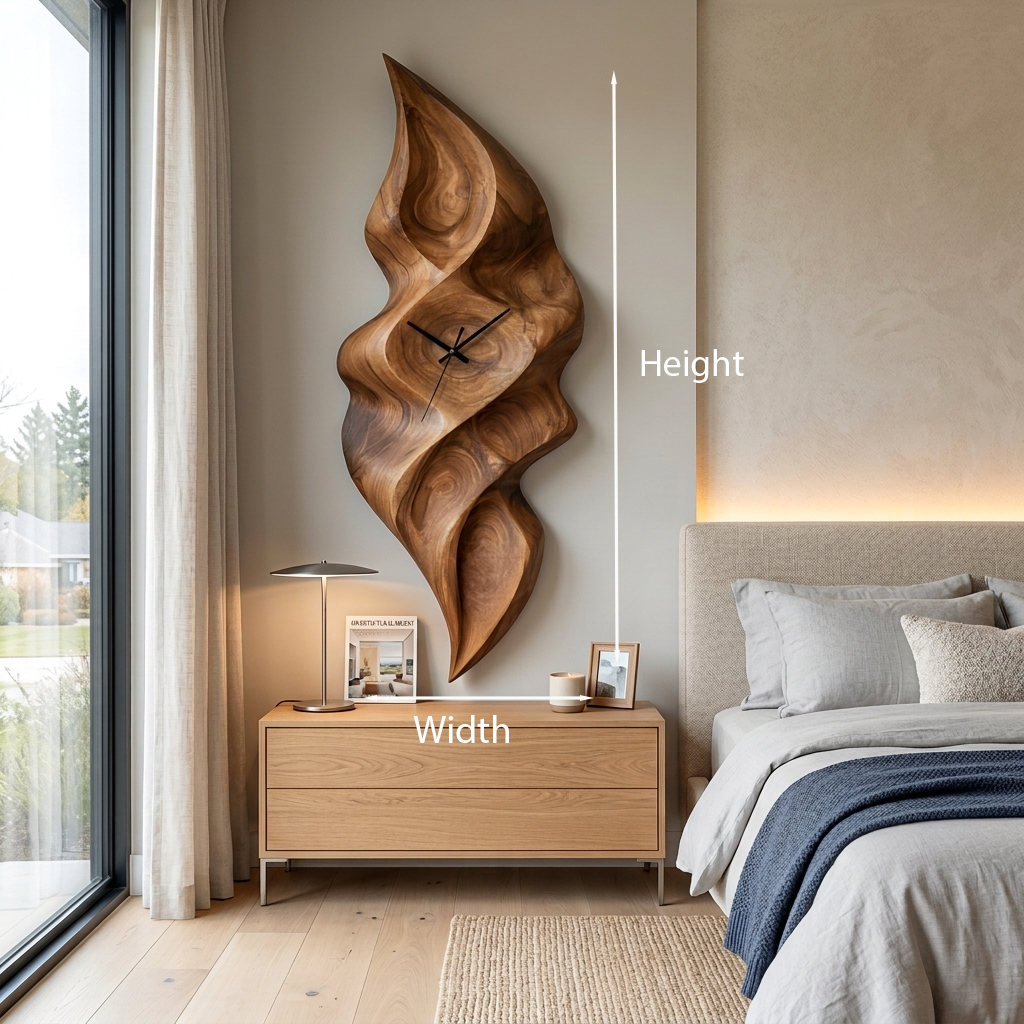 Contemporary Wood Wall Clock With Wave Sculpture For Minimalist Bedroom - view 8
