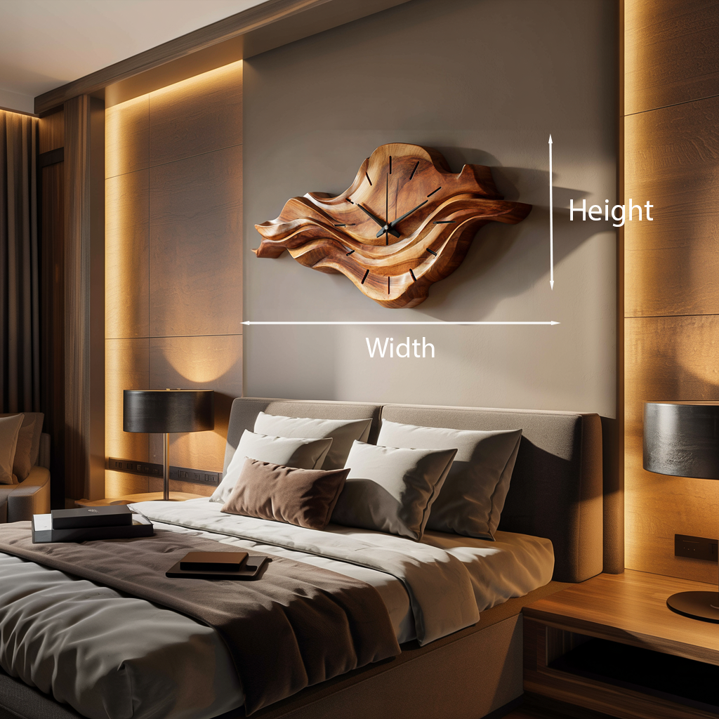 Contemporary Wooden Wall Clock With Unique Wave Sculpture For Home - view 8