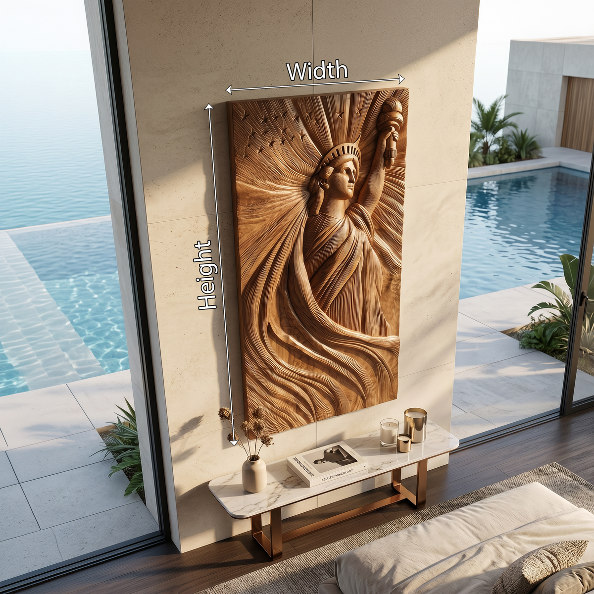 Coastal Modern Statue of Liberty Wood Wall Art, Handcrafted 3D Wooden Icon Sculpture Panel - view 5