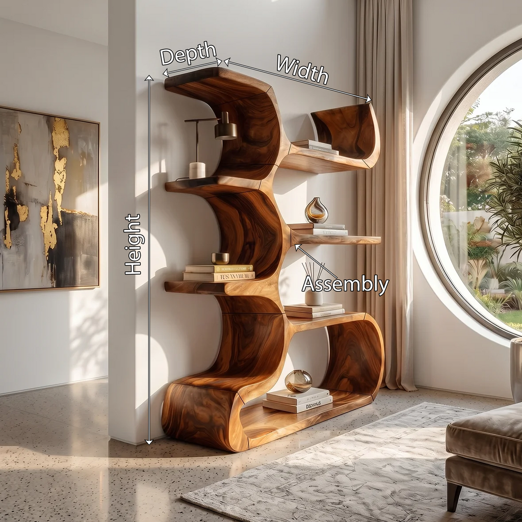 Contemporary Wooden Bookcase In Sculpted Curves - view 8