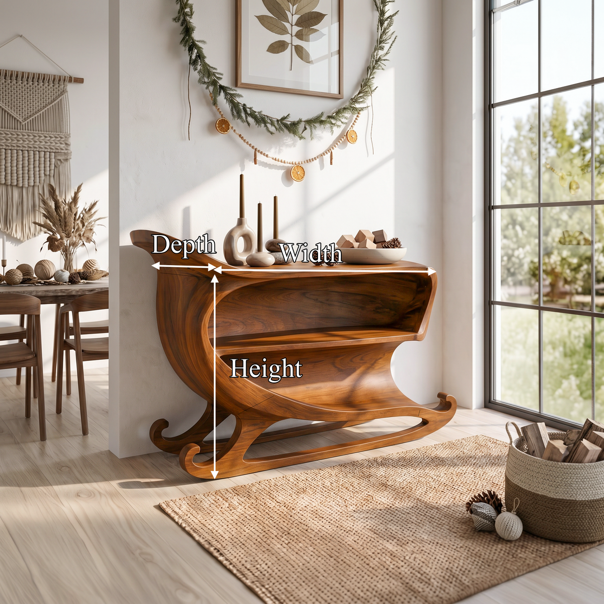 Farmhouse Christmas Console Table With Sleigh Inspired Scroll Design For Entryway And - view 8