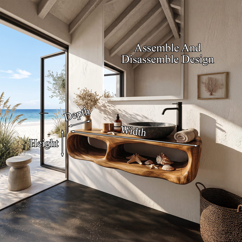 Coastal Organic Bathroom Vanity Wall Mounted Sink Console - view 8