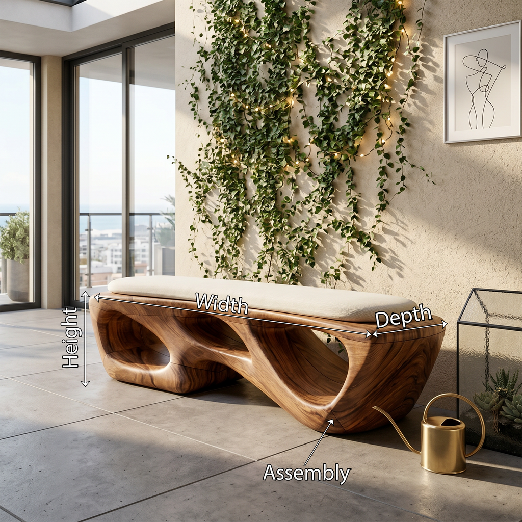 Curved Solid Wood Bench Luxury Living Room - view 8