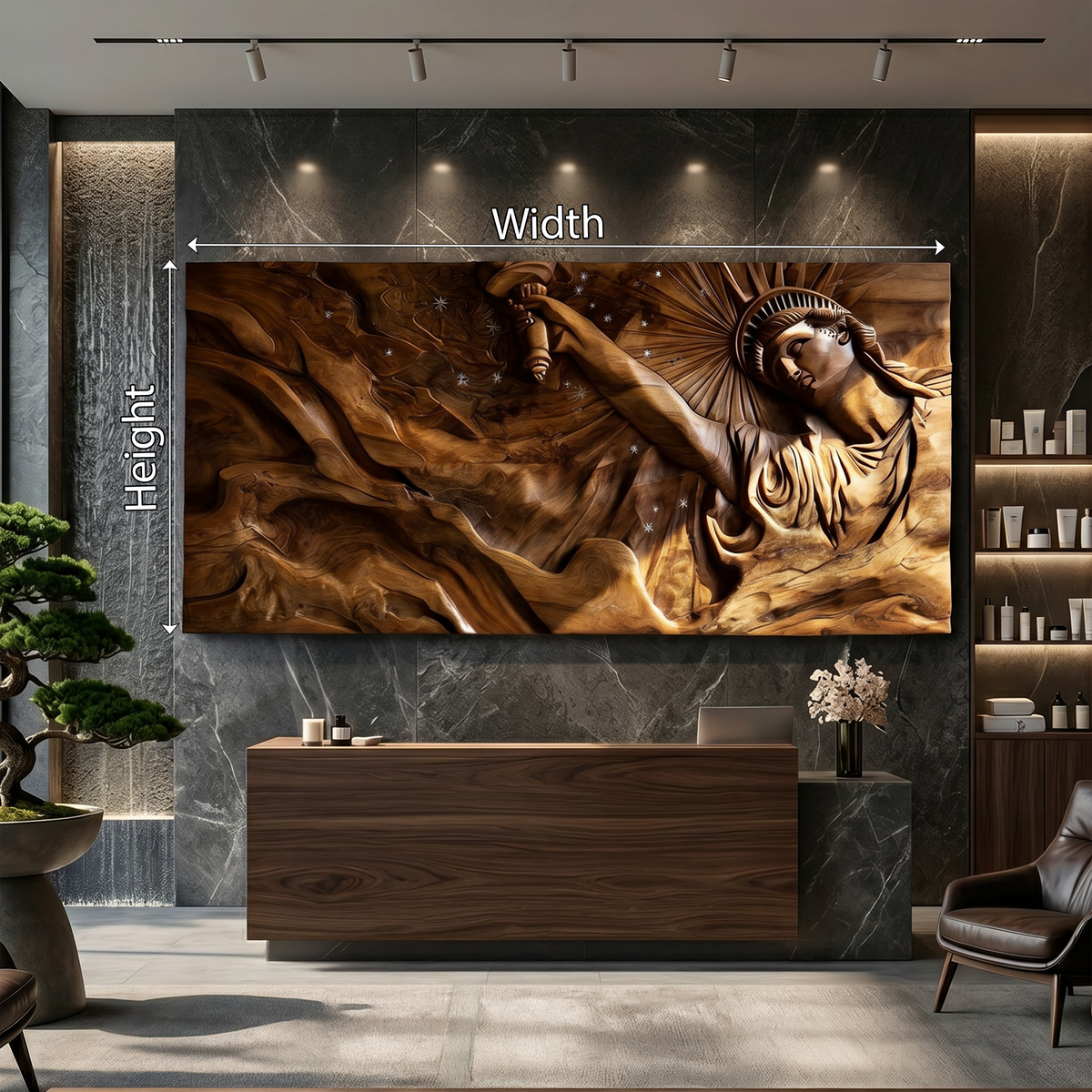 Contemporary Luxe Liberty Wood Wall Art Reception Lobby Interior Design - view 5