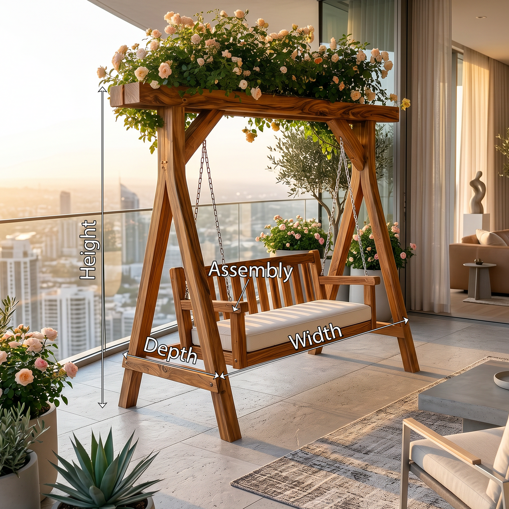 Elegant Wooden Swing With Planter Frame - view 8