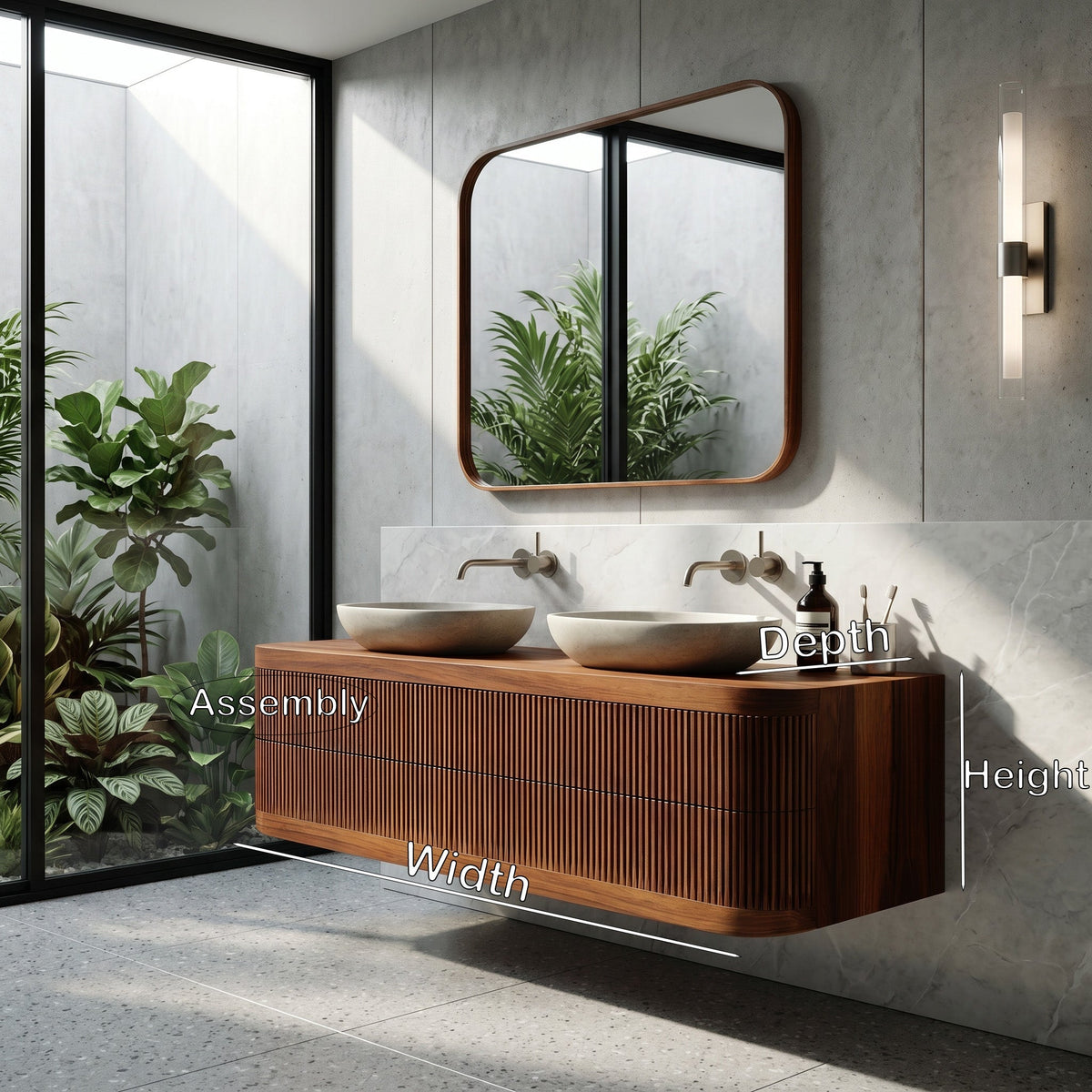 Contemporary Wooden Floating Bathroom Vanity With Fluted Front For Bathroom - view 8