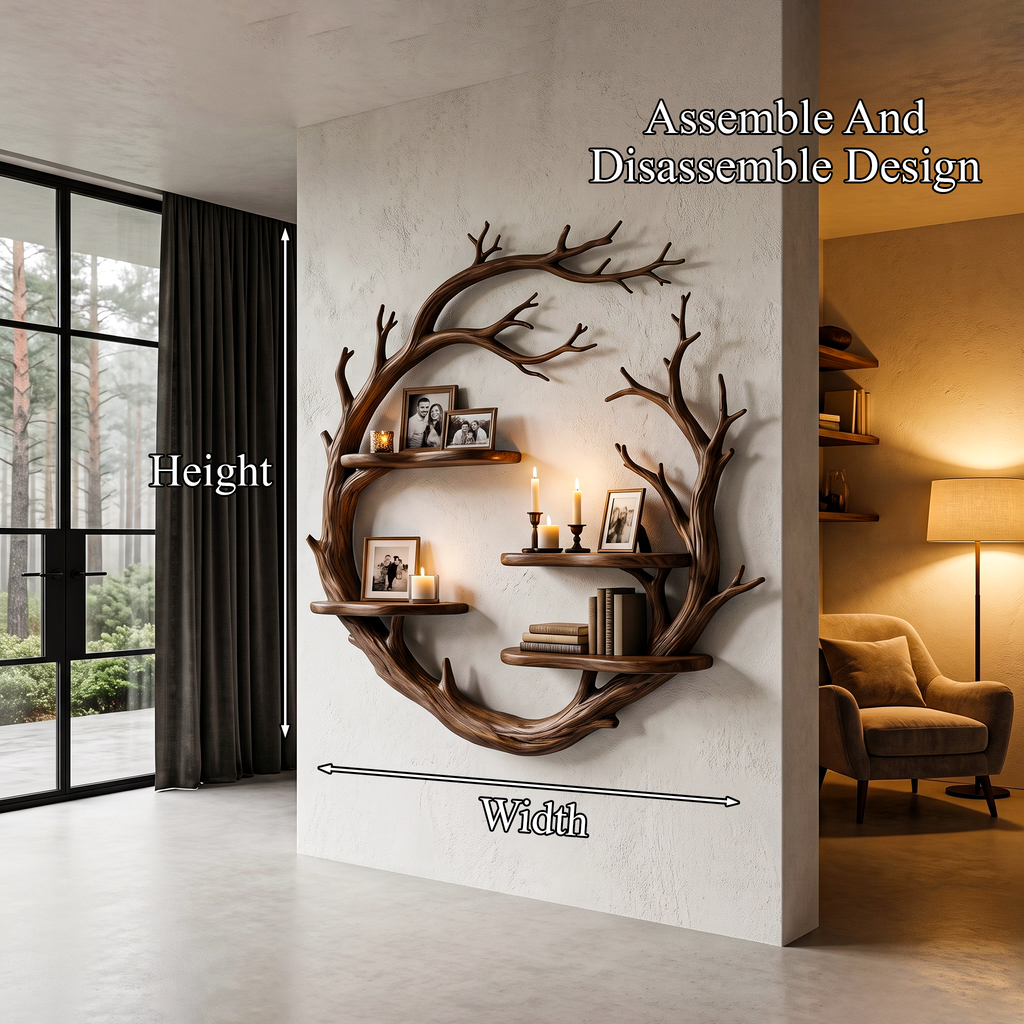 Contemporary Floating Shelf With Tree Branch Display Design For Living Room And Hallway - view 8