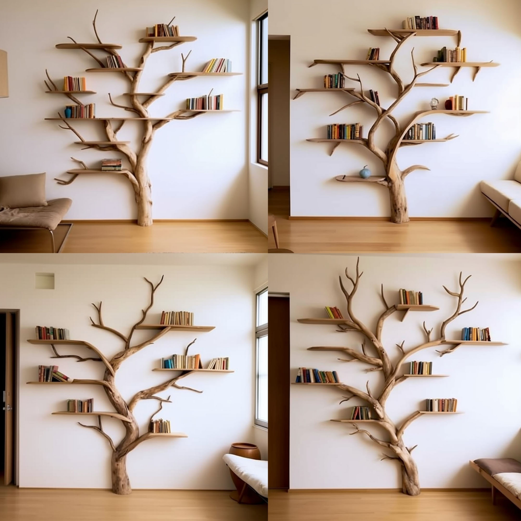 Artistic Wild Mulberry Solid Wood Tree Bookshelf For Living Room - view 2