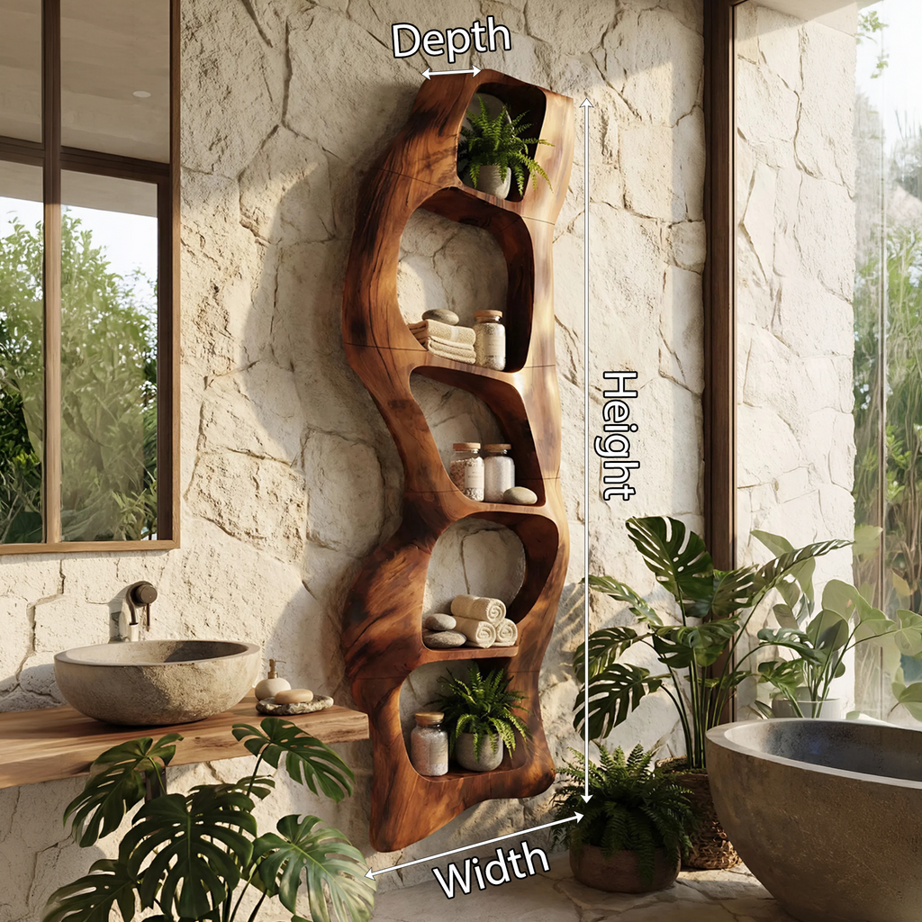 Contemporary Wooden Wall Shelf, Handcrafted Solid Wood Floating Storage Display Ledge Rack - view 8