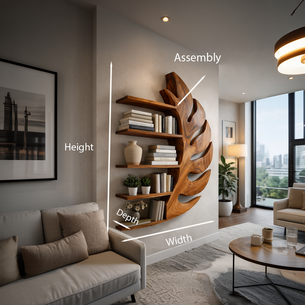 Contemporary Wooden Leaf Shape Floating Bookshelf For Home Decor - view 8