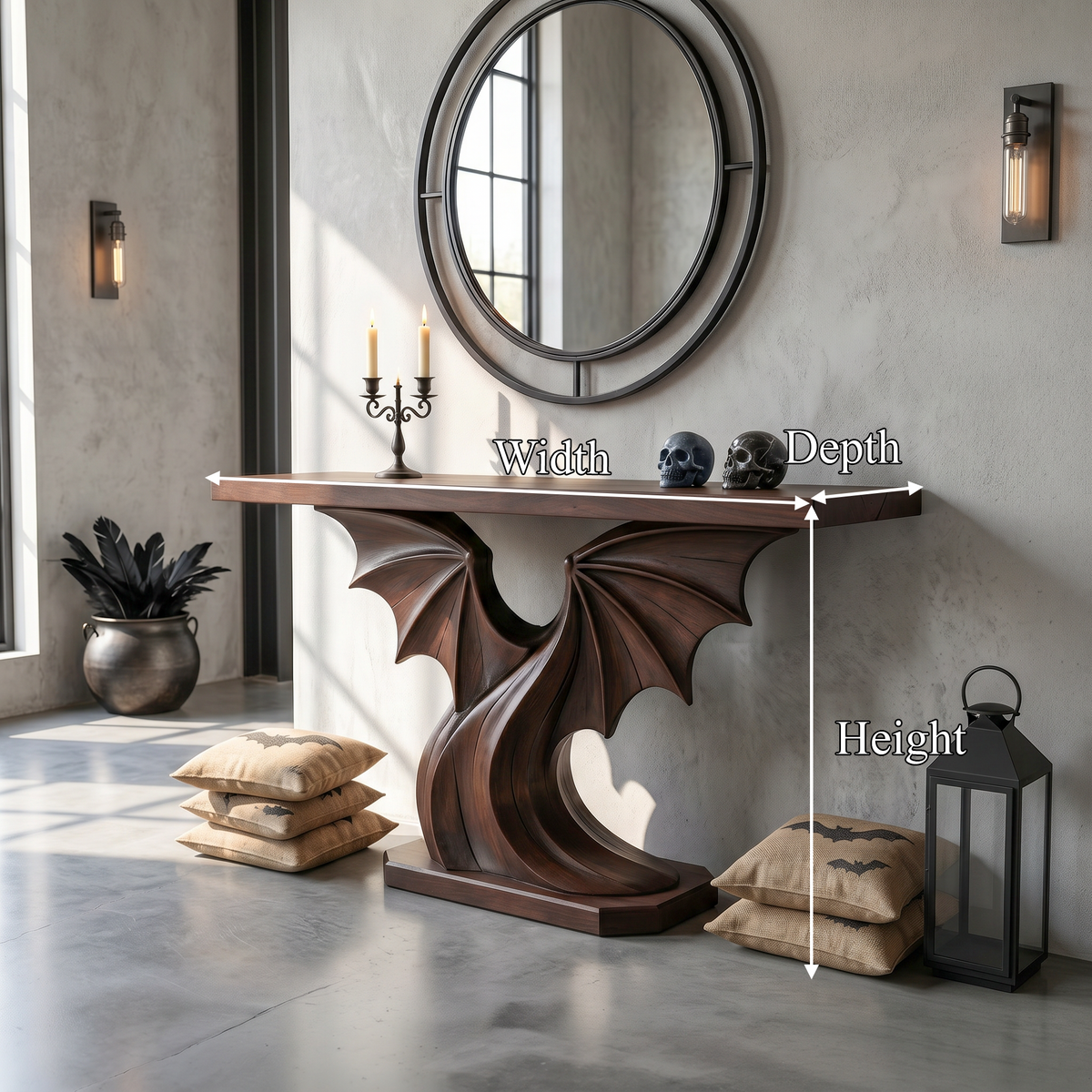 Contemporary Halloween Console Table With Sculptural Bat Wing Design For Entryway And - view 8
