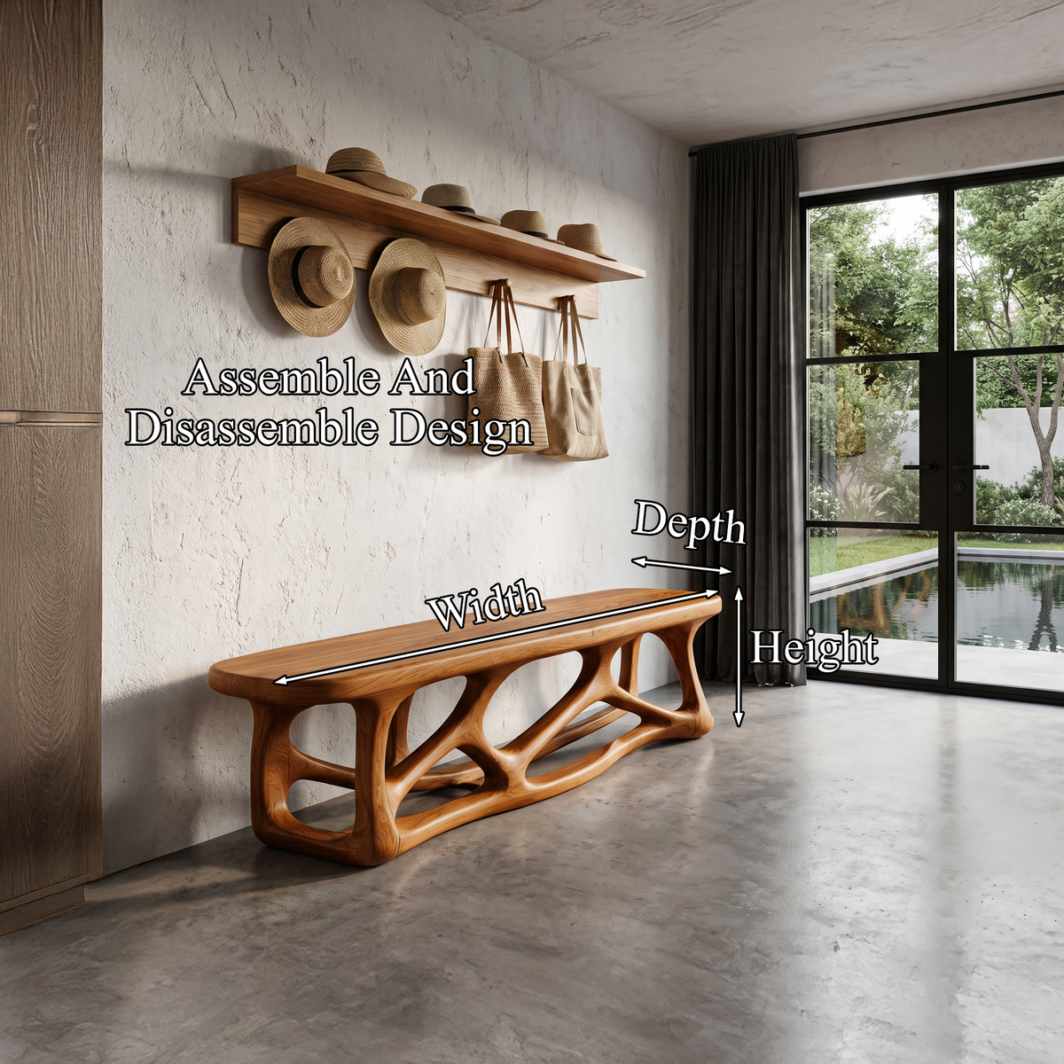 Contemporary Wood Bench With Flowing Organic Design For Hallway And Entryway - view 8
